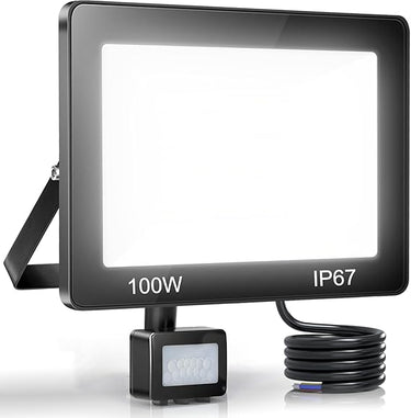 YIQIBRO Foco LED con Sensor de Movimiento 100W, 10000LM 6500K Luz con Sensor de Movimiento, IP67 Impermeable Focos Exterior, Luces LED para Jardin Terraza Garaje Entrada